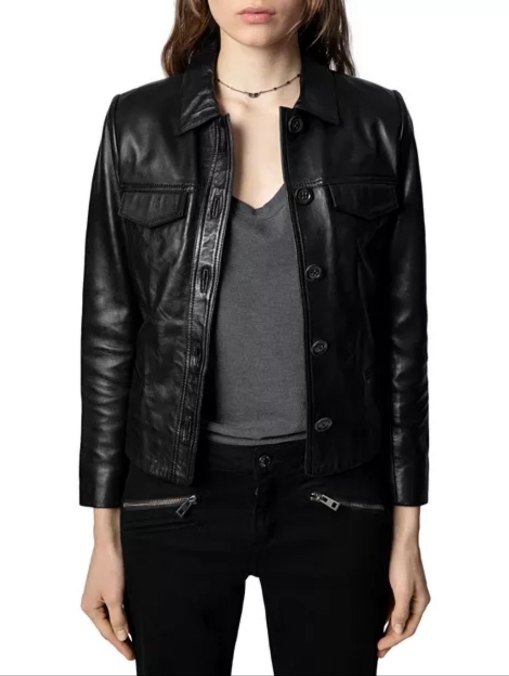 Zadig & Voltaire Liam Lamb Leather Button Up Jacket Nwt Size Small - Picture 2 of 16